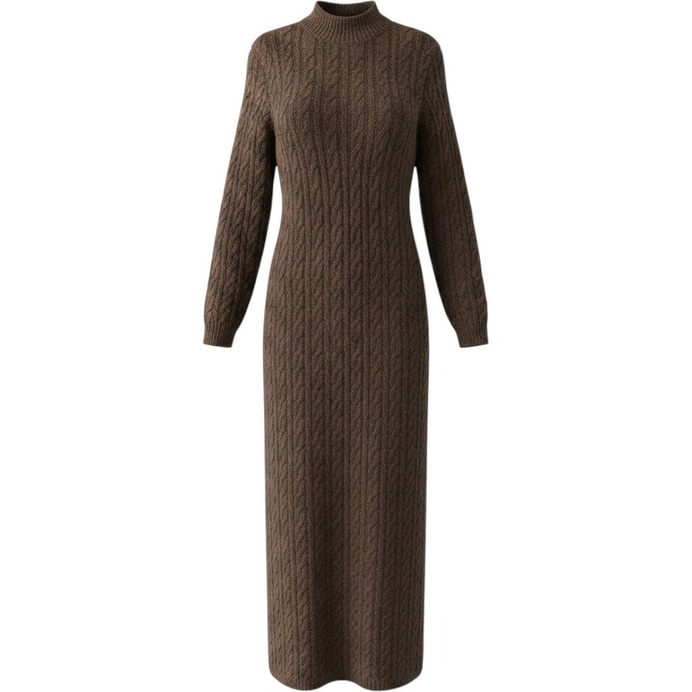 Peruvian Connection Sweater Dress Brown Alpaca Wool Cable Knit Mock Neck Women S